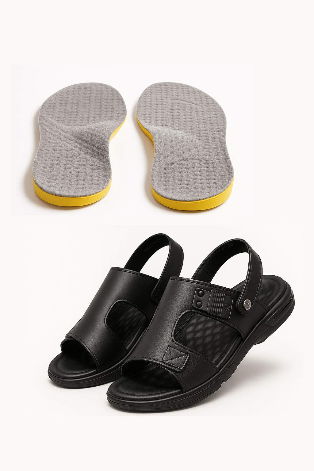 KIT Palmilha Ortopédica Pronada/Supinada + Sandália de Couro Ortopédica